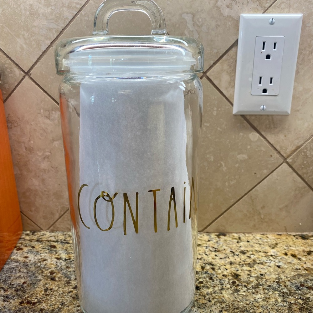 Large Rae Dunn Glass Canister Container with Gold “CONTAIN”